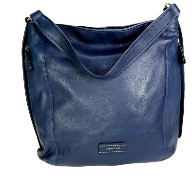 Gianni Conti Blue Leather Large Bucket Satchel Travel Bag Purse 16 x 16''