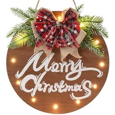  Merry Sign for Front Door, Wooden Hanging Sign Door Decoration with Christmas