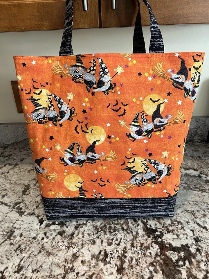 Custom Halloween Gnome Witches Large cotton machine washable reusable tote bag - Image 4 of 4