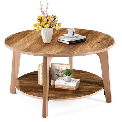 Round Coffee Table, 32'' Wood Coffee Tables for Living Room with Storage, 2-T...