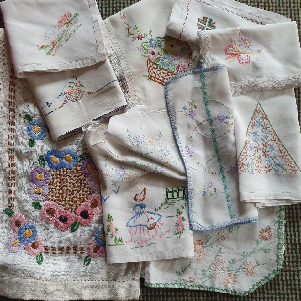 Vintage hand embroidered linens, faults, textile art, repurposing, slow stitch - Image 2 of 4