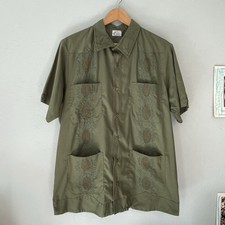 Vintage Nona GuayaBera Mens Large Cuban Style Embroidered Shirt short Sleeve