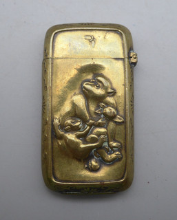 Vintage Brass Vesta Case Match Safe Monkey & Fruit Design Decorative