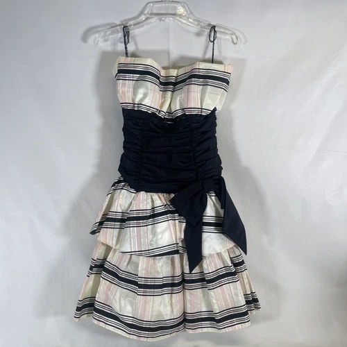 OFF WHITE Abito senza spalline vintage anni 80 Positivity Ellyn taglia 5 6 rosa bianco e nero a quadri