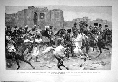 Alter antiker Druck 1893 Amir Afghanistan Erg Palast Bala Hirsa Marschkrieg 19.