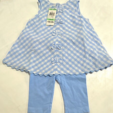 First Impressions Girls 18 M 2PC Blue/White Gingham Top Pants Set NWT