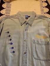 Port Company Shirt Mens XL Blue Denim Button Down Long Sleeve Pocket Casual BA