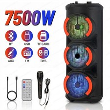 Portable Bluetooth Party Speaker with 3 Woofers Karaoke RGB Light TWS Microphone
