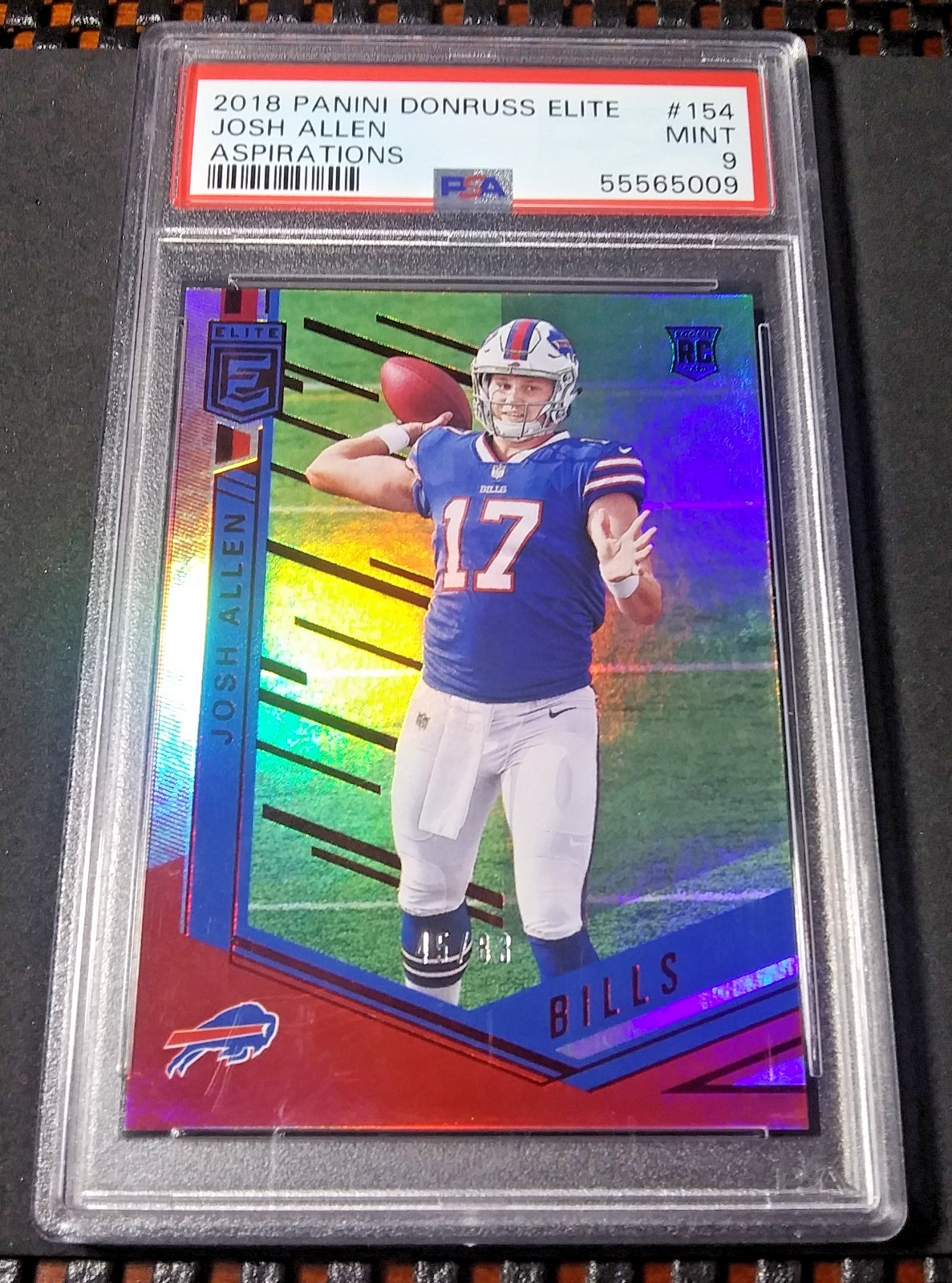 2018 Panini Donruss Elite Rookie /83 Aspiration Foil #154 Josh Allen RC SP PSA 9 view 4
