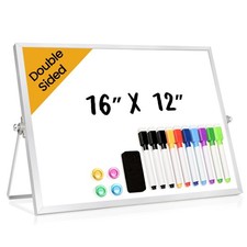 Desktop Whiteboard with Stand, 16" x 12" Double-Sided Dry Erase Board with St...