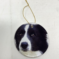 Christmas Border Collie Ceramic Ornament 2.75" Circle Pet Headshot