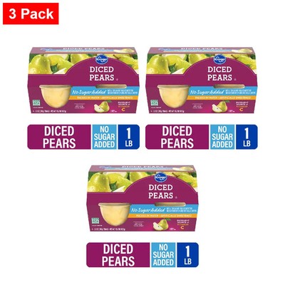 KG Diced Pear Cups No Sugar Added 4 ct / 3.8 oz - 3 Pack