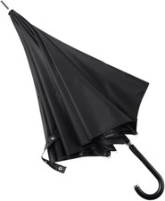 Ombrello Antivento Nero Grande Tinta Unita Manico Curvo in Legno Diametro 105 CM