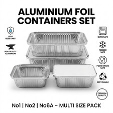 Aluminium Foil Food Containers + Lids Home Takeaway Baking Pans Disposable Trays