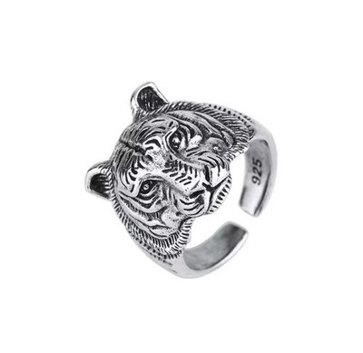 Ring Sterling Silber 925 Chrom Tiger verstellbar Herzen Goth 