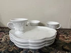 Indiana Milk Glass Colony Grape Pattern Snack Plates and Cups. Set of 4