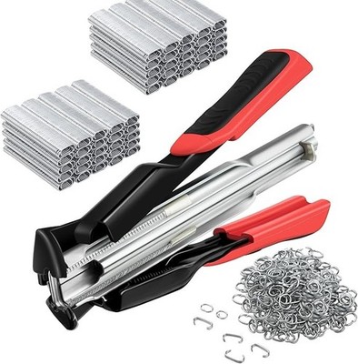 Hog Ring Plier Fence Stapler with 2500 Pieces Stainless Steel Hog Rings for V...