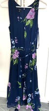 Talbots Navy Fully Lined Sleeveless Dress with Ruffle Down Side of Skirt 10P