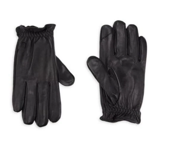 Calvin Klein Men's Black Leather Gloves Black Medium M