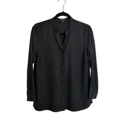 Eileen Fisher System Tencel Lyocell Button Front Blouse Size Petite PS Black