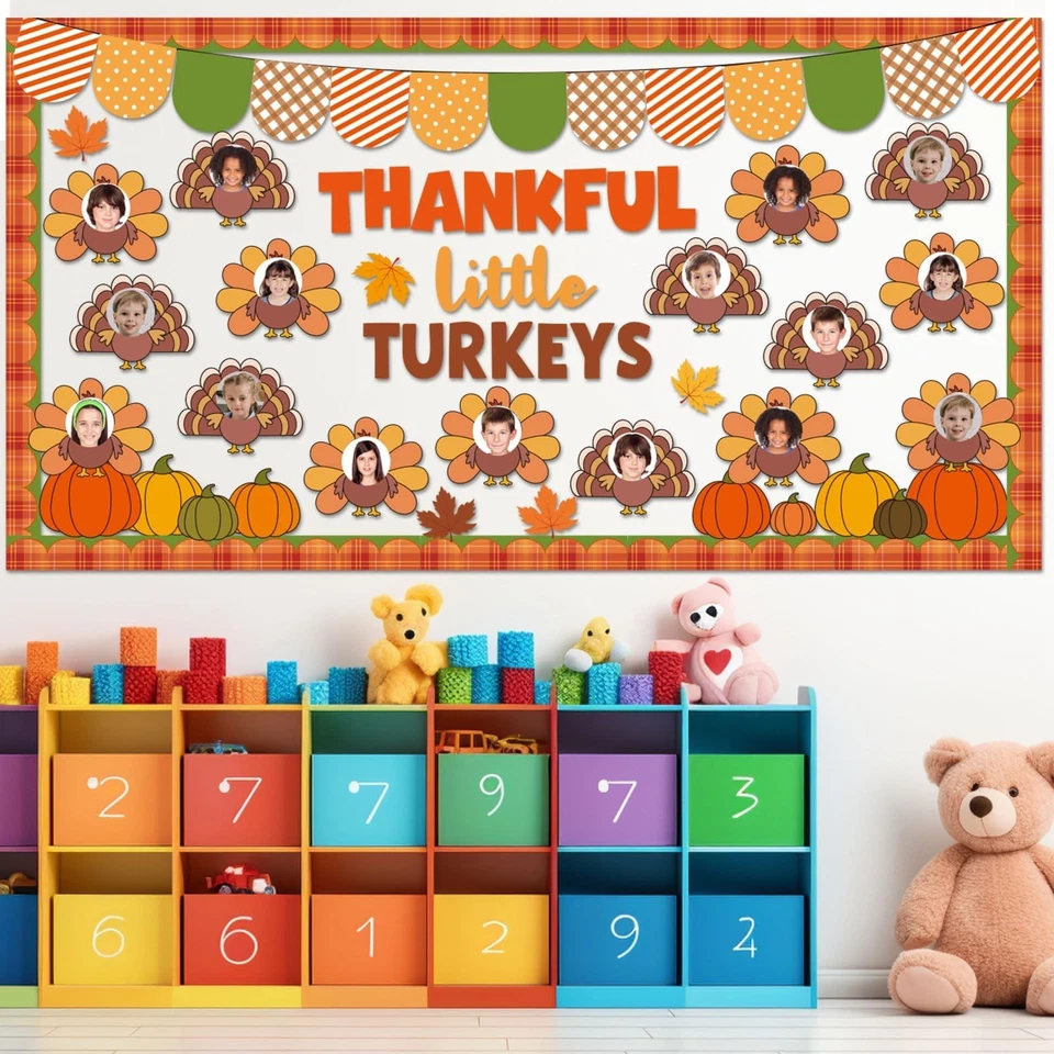 Fall Thanksgiving Turkey Bulletin Board Thankful Little Turkeys Classroom Dec... - Image 3 of 4