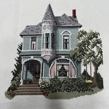 Finished Victorian HouseCottage Core Cross Stitch Picture Unframed 18" X 15"