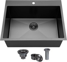 25x22 Inch Black Drop In Kitchen Sink Top Mount 16 Gauge 304 Stainless Steel