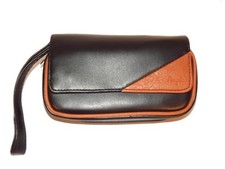 Faux leather bag for 2 pipes, tobacco and accessories brown triangle