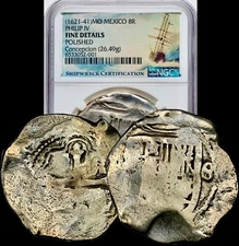 Mexico Philip IV 8R Real “Concepcion” Silver Treasure Cob NGC Fine Shipwreck