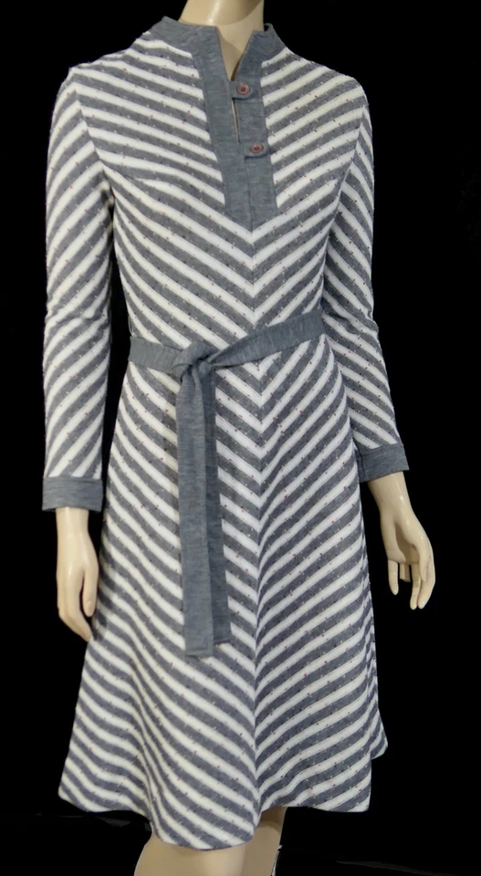 Vestido Retro Mod Chic Vintage Años 70 Tejido Texturizado Chevron Funda con Cinturón Línea A S Foto 4 de 4