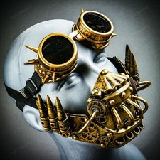 Steampunk Full Face Metallic Gold Jaw Mask  Spikes Goggles Burning Man Costume