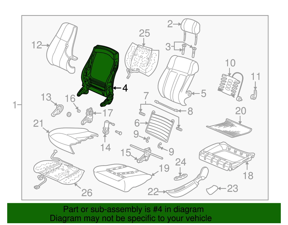Conjunto de marco trasero asiento delantero izquierdo GM Saturn 2000-2005 genuino 22692791 Foto 4 de 4