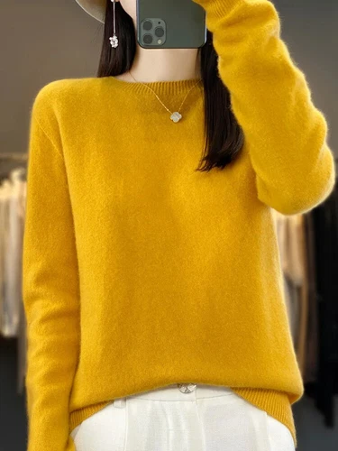 100% Reine Wolle Kaschmir Damen O-Ausschnitt Einfarbig Neu Langarm Pullover - Bild 27 von 38