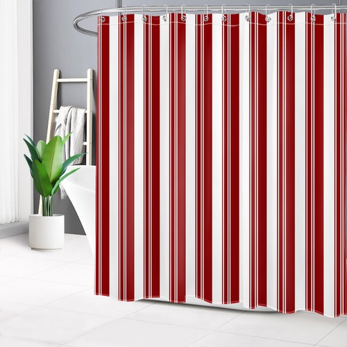 Vintage Aesthetic Red and White Striped Shower Curtain Bathroom Accessories Set - Picture 17 of 22