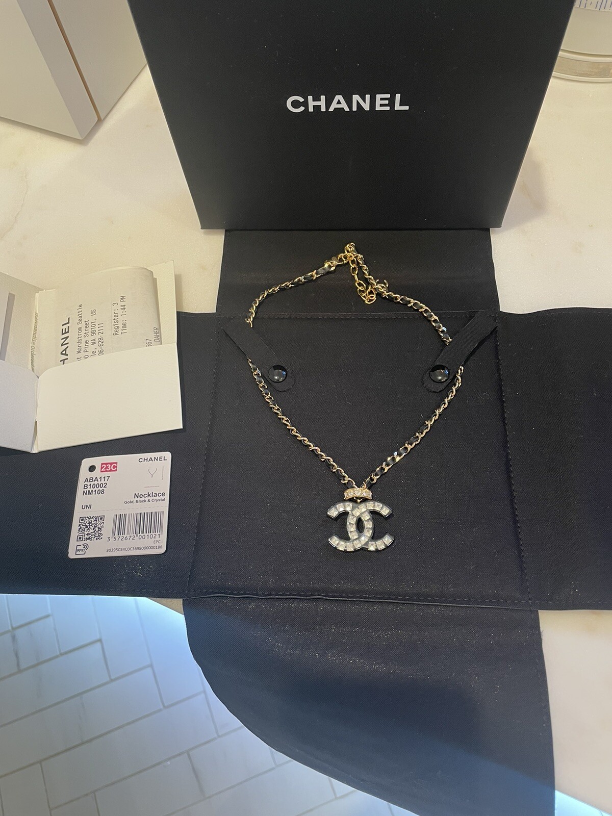 Authentic CHANEL 23 CC Gold Black And Crystal Necklace. Rare Sold Out