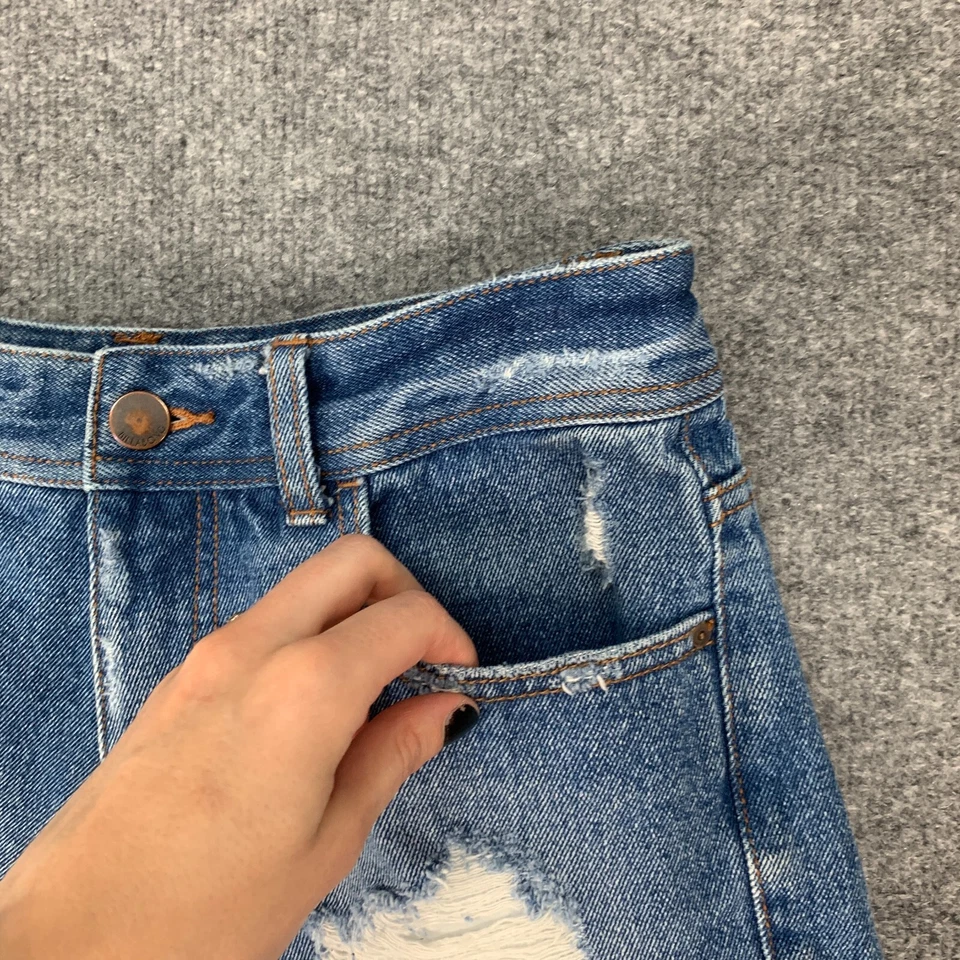 Pantalones Cortos Billabong Para Mujer 28 Azul Algodón Envejecido Flecos Bolsillos Dobladillo Crudo Foto 4 de 4