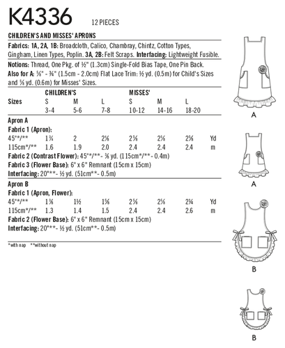 Kwik Sew Sewing Pattern 4336 Misses Child Aprons Size S-L Uncut - Picture 2 of 2