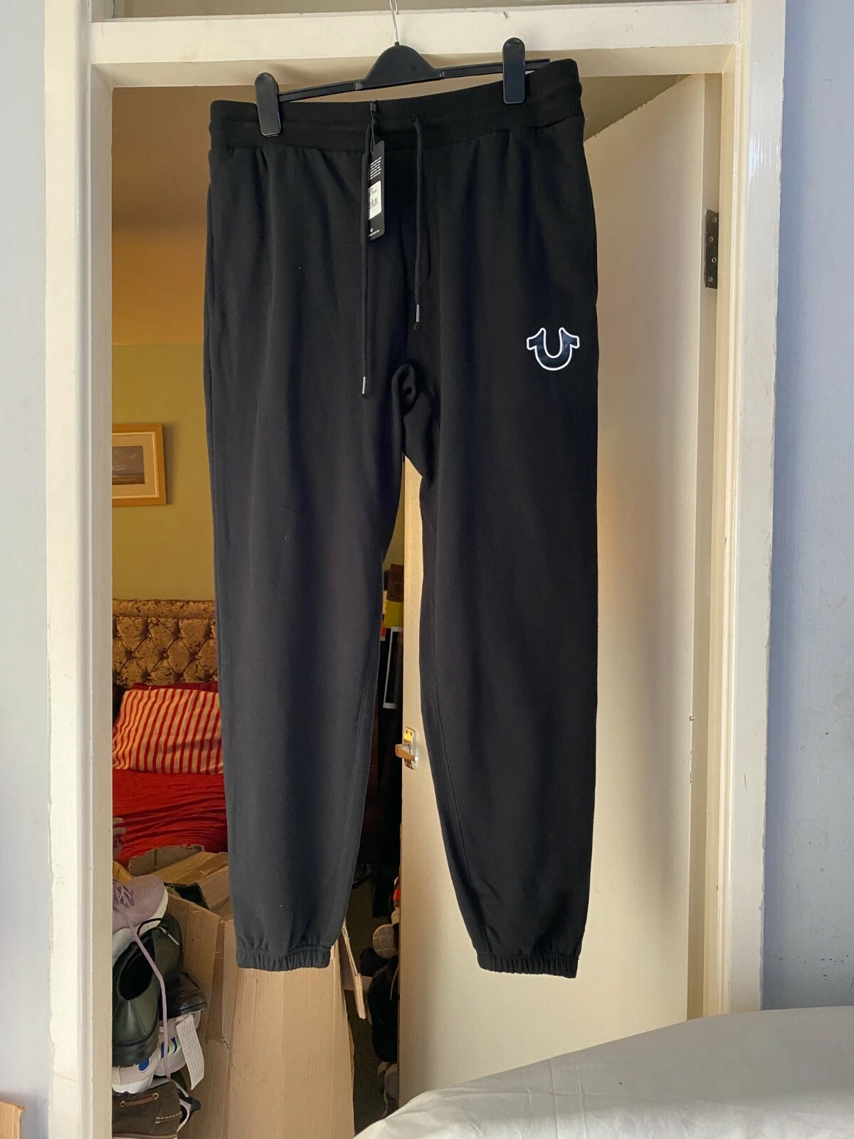 True Religion Men's Black Sunset Classic Logo Jogger Sweatpant