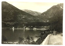 Vintage RPPC Hardanger Kinsarvik Norway Water Mountains Car Road