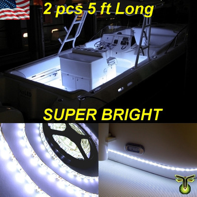 2x 5' (60'') White LED Boat Deck Light Waterproof Bow Trailer Fishing Pontoon 12v