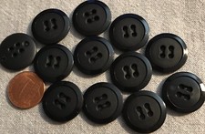 12 Black Plastic Sew- through Buttons Matte Center Shiny Edge 13/16" 20MM  2827