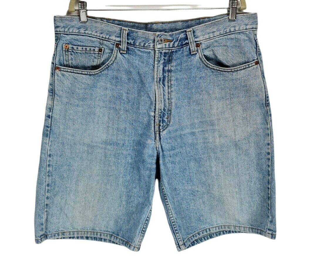 LEVI 550 Light Blue Denim Knee Length Jean Men Size W 38 Mid Rise Flat Front