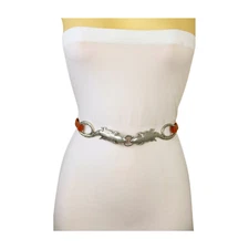 Women Orange Narrow Band Hip High Waist Belt Silver Metal Lizard Charm S M L XL