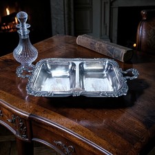 Vintage English Silver Mfg Co Silver Plated Divided Serving Dish Tray Ornate Lid