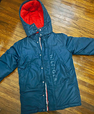 Tommy Hilfiger Boys Hooded Puffer Jacket Full Zip Fleece Lined Blue/Red 8