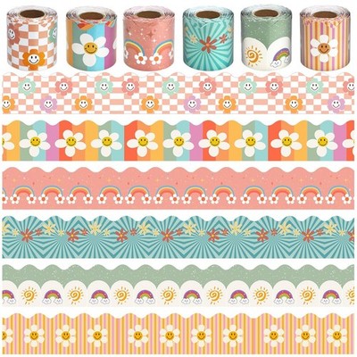 6 Rolls 196.8 Ft Groovy Boho Bulletin Board Border Set - Colorful Classroom T...