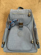 Kipling Rolling Backpack Cloud Blue Jean Nylon Laptop Carry On Wheeled Multi-Zip