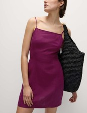 Marks & Spencer Womens Linen Shift Mini Dress in Dark Raspberry - M&S