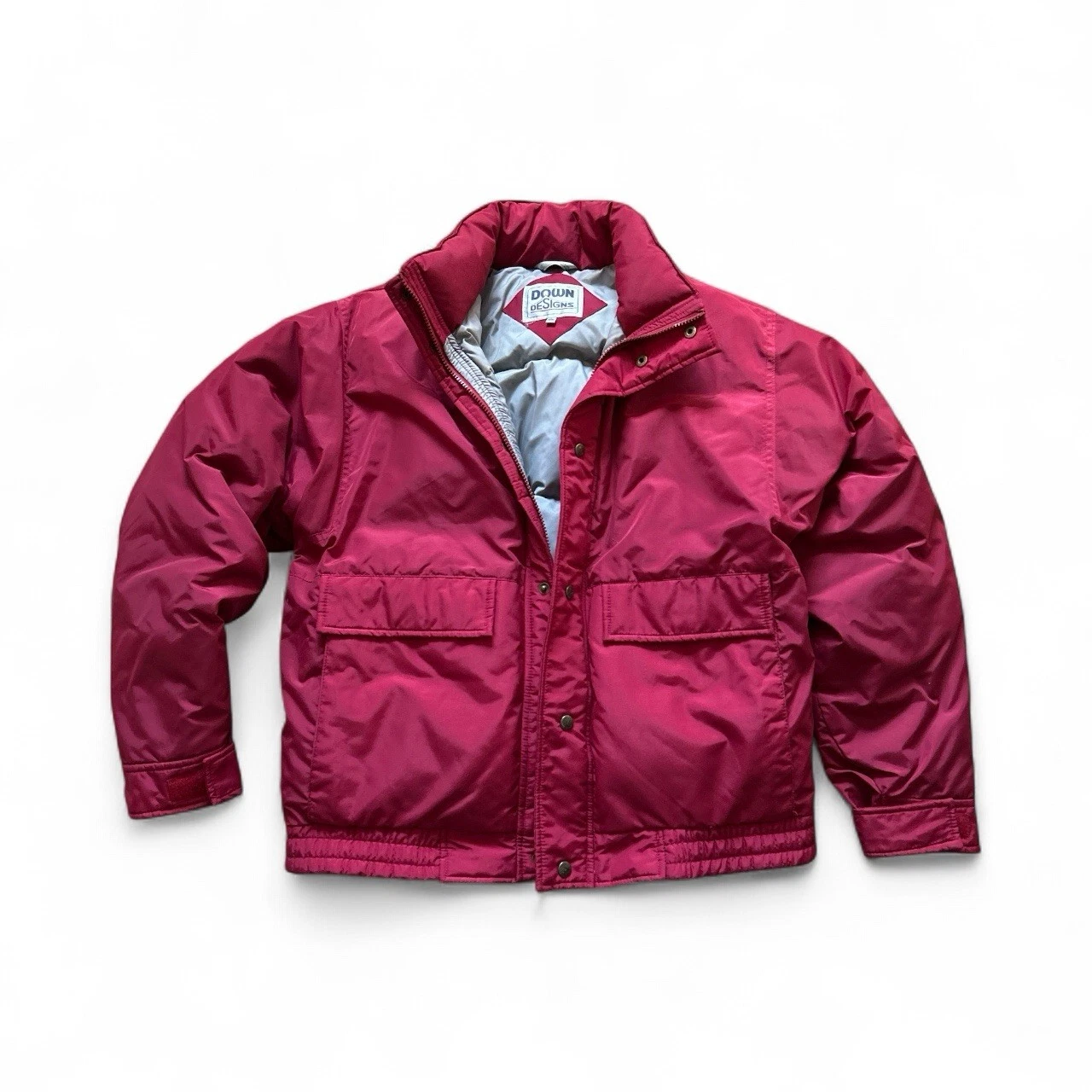 Vintage Down Designs L 42/44 Red Puffer Taslon Hooded Jacket Made In ROC Taiwan