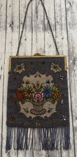 Beaded Purse Antique 1900s Floral Basket Micro Bead Bag Handbag Purple Germany
